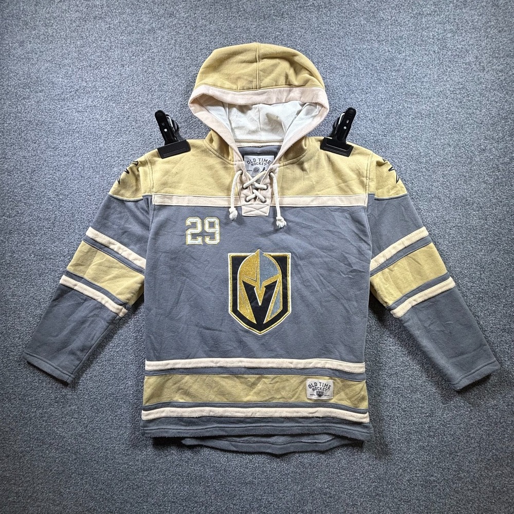 Old Time Hockey Vegas Golden Knights Fleury 29 Lace Up Hoodie Mens L Gray Gold